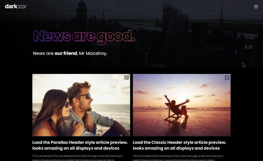 Screenshot of the demo website