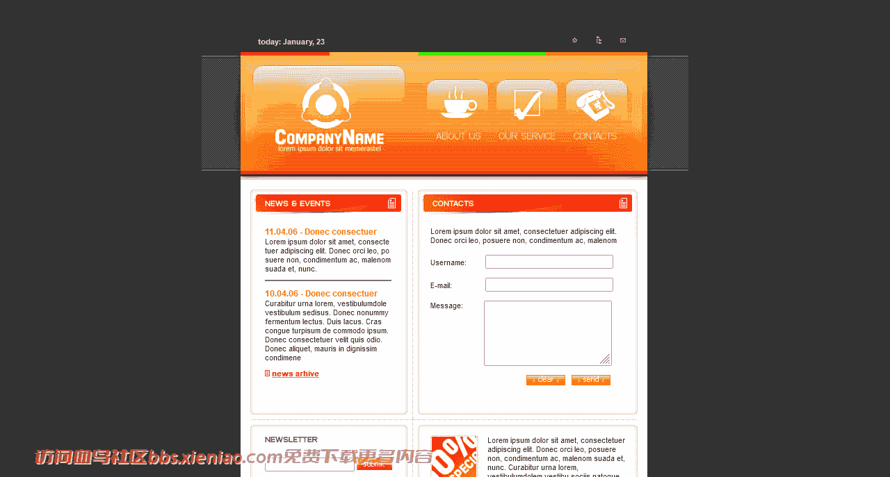 优秀公司介绍网页模板免费下载html-psd-血鸟社区