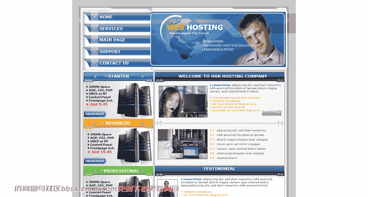 蓝色全球主机服务网页模板免费下载html-psd-血鸟社区
