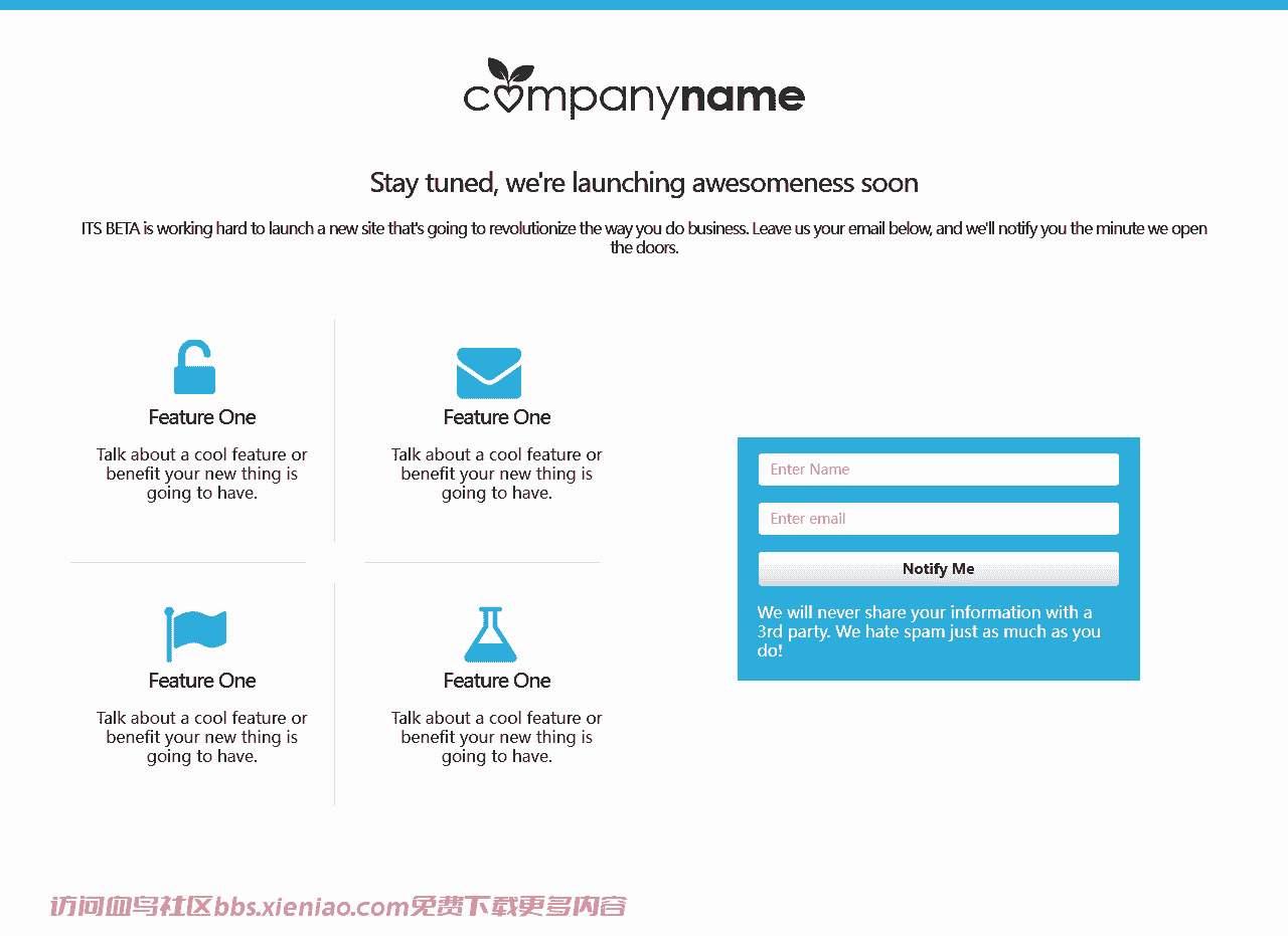 简洁信息介绍邮件提交响应式网页模板免费下载html-血鸟社区