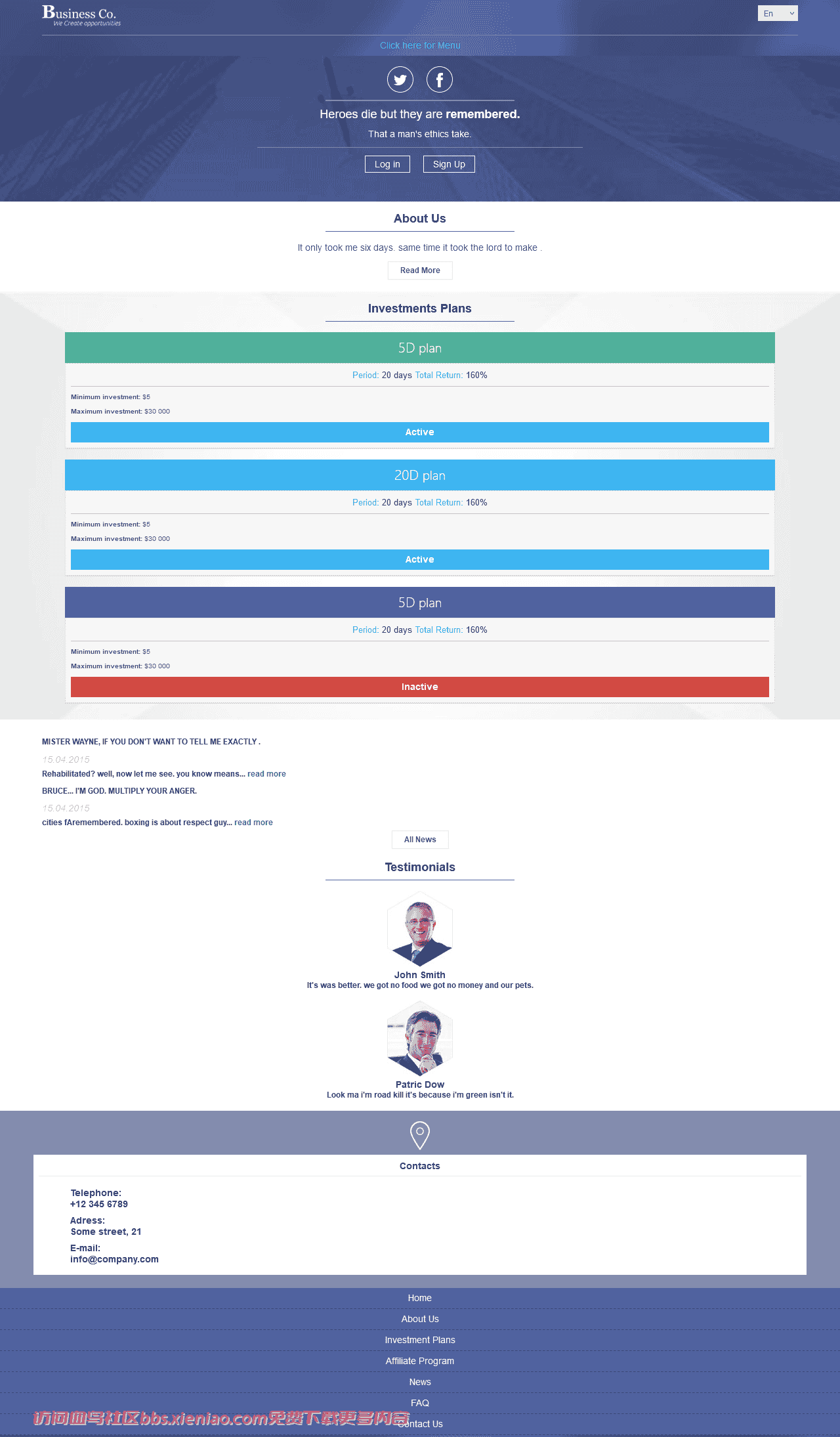 蓝色商业项目响应式网页模板免费下载html-血鸟社区