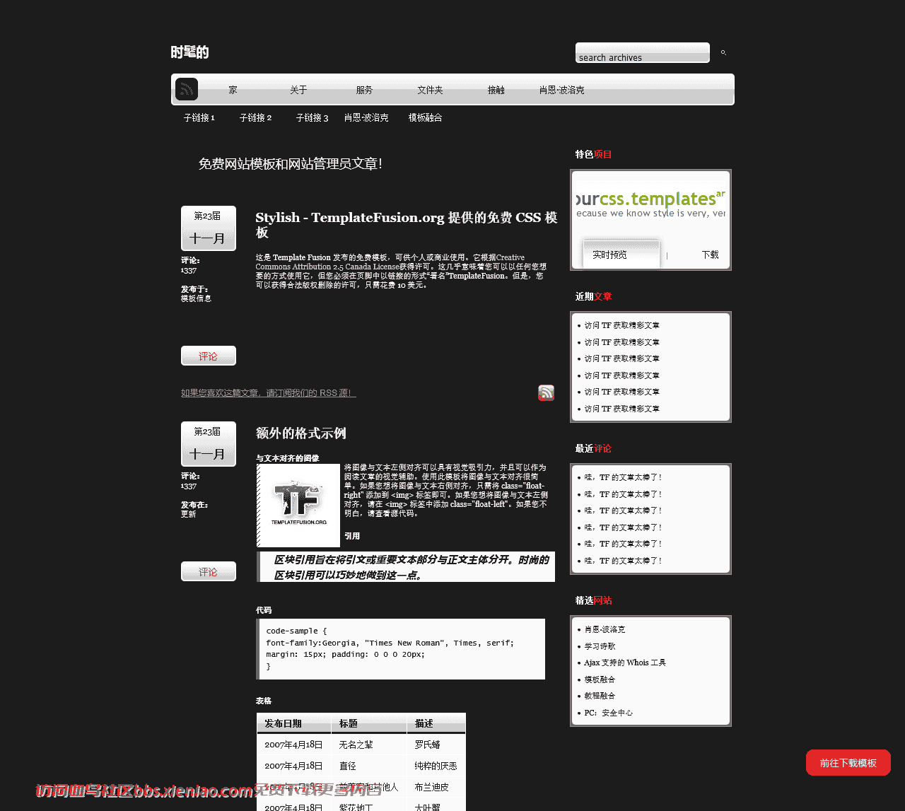 艺术或摄影博客个人html网站模板-血鸟社区