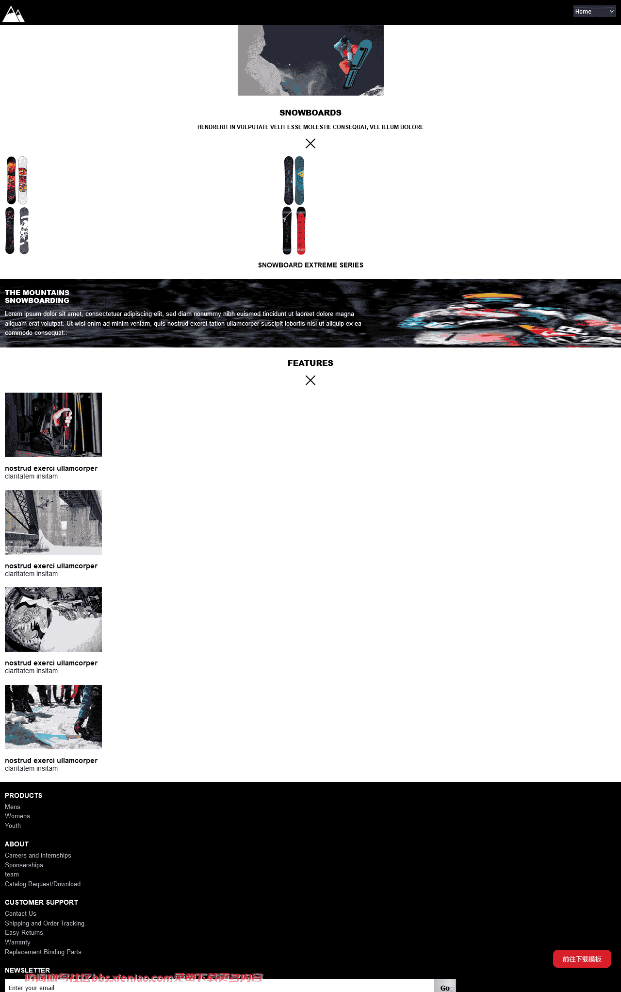 滑雪板产品介绍网页模板-血鸟社区