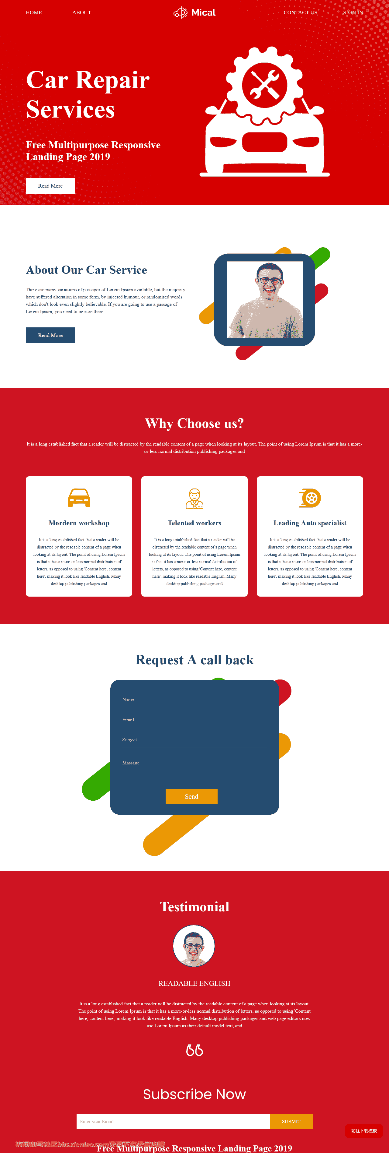 红色汽车维修单页面模板-血鸟社区