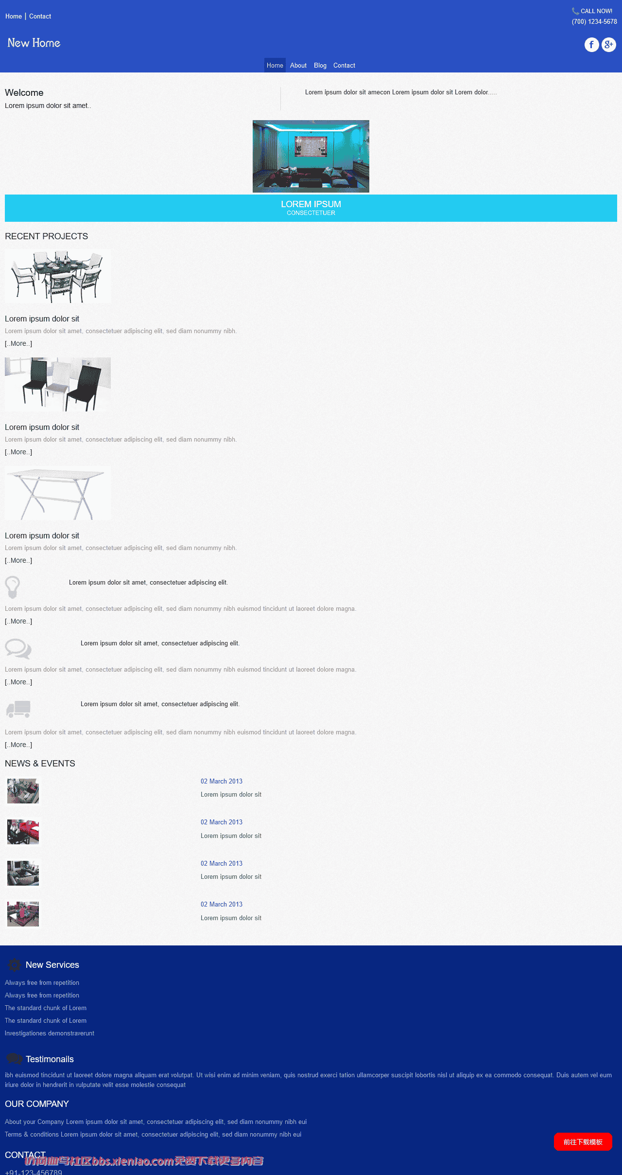 蓝色新房装修设计网页模板免费下载html-血鸟社区