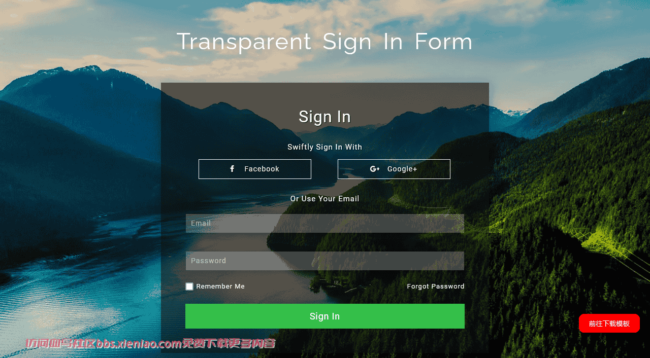 青山绿水透明登录框响应式网页模板免费下载html-血鸟社区