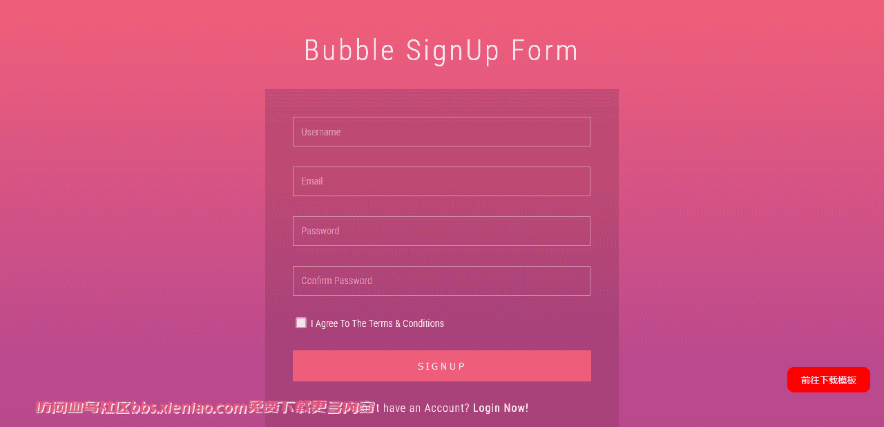 玫红渐变注册表单响应式网页模板免费下载html-血鸟社区