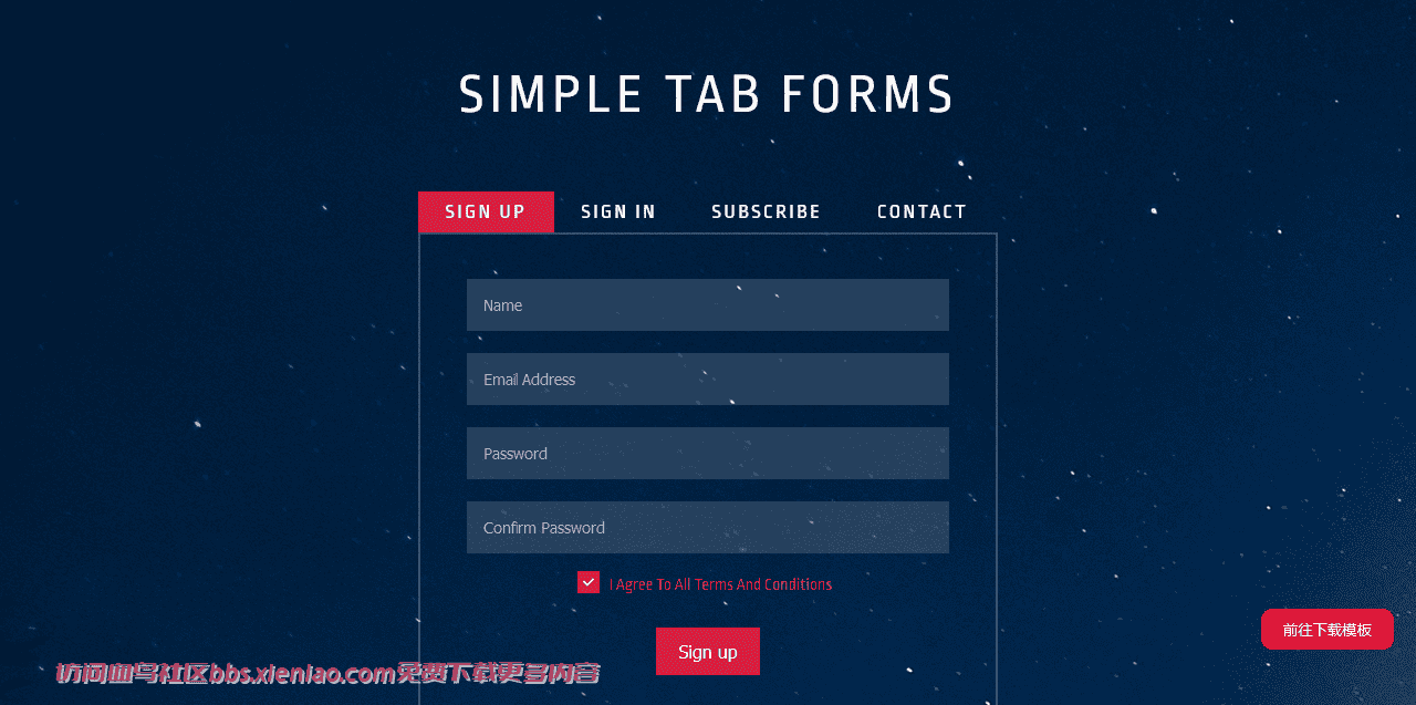 深蓝标签切换表单响应式网页模板免费下载html-血鸟社区