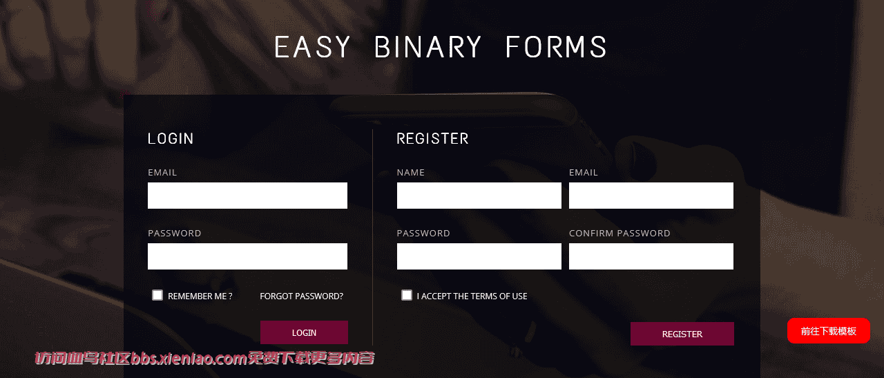 简单黑色用户登录注册框网页模板免费下载html-血鸟社区