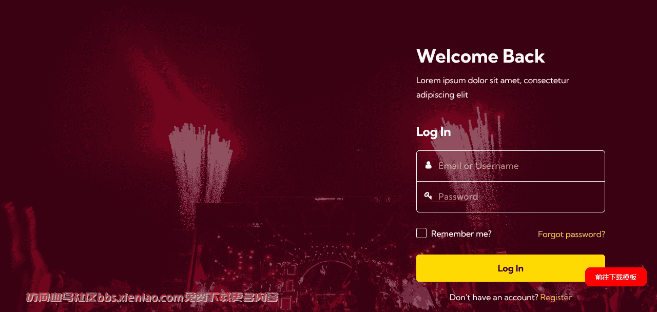 暗红欢庆活动登录框响应式网页模板免费下载html-血鸟社区