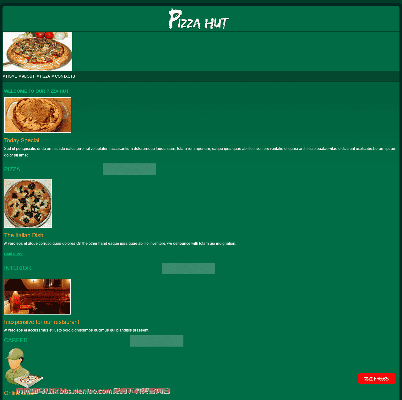 绿色比萨饼欢乐餐厅网页模板免费下载html-血鸟社区