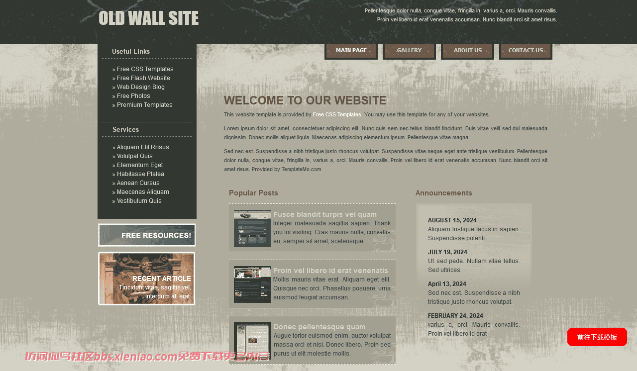斑驳旧墙风格信息网页模板免费下载html-血鸟社区