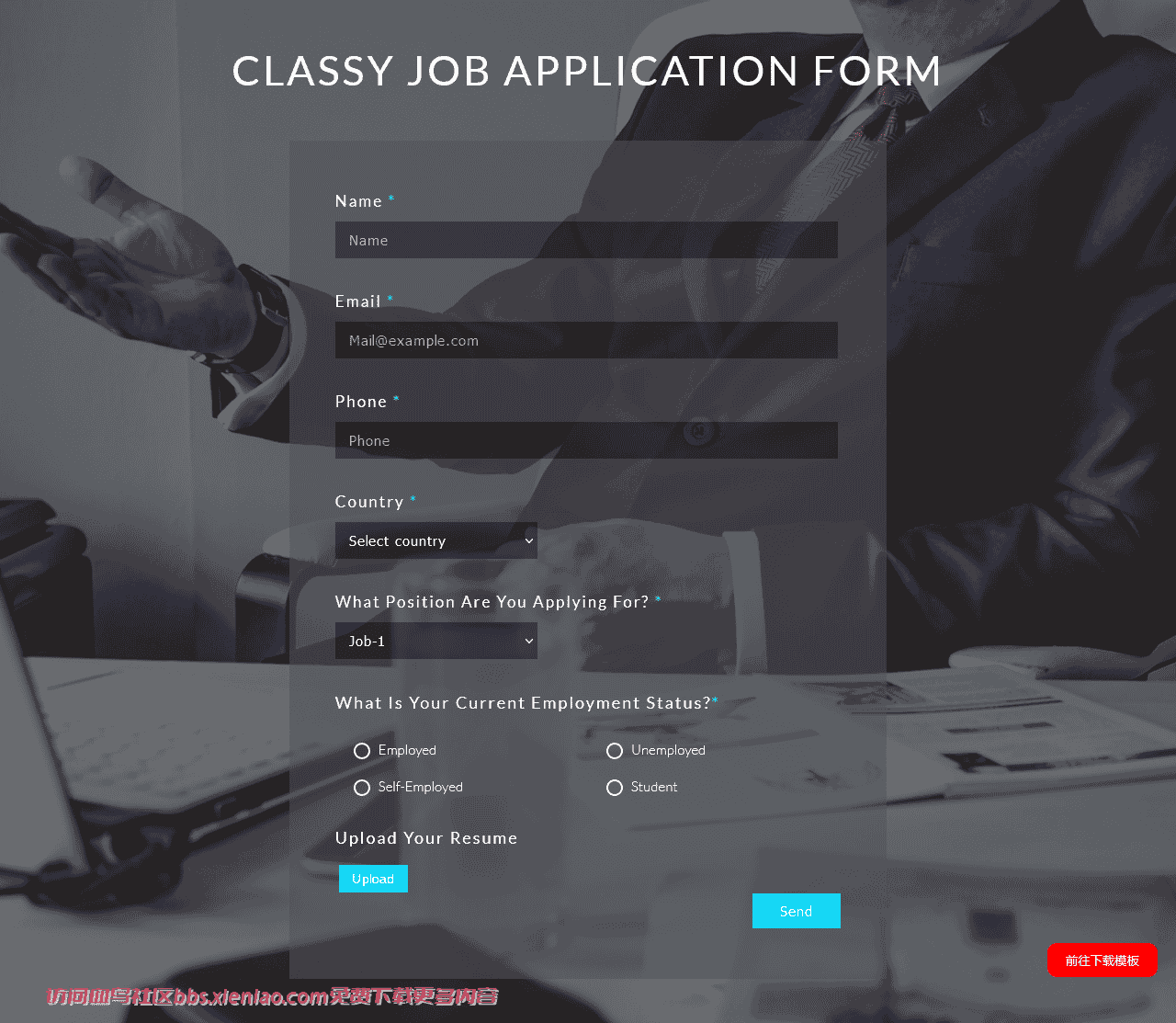 商务工作求职表单响应式网页模板免费下载html-血鸟社区