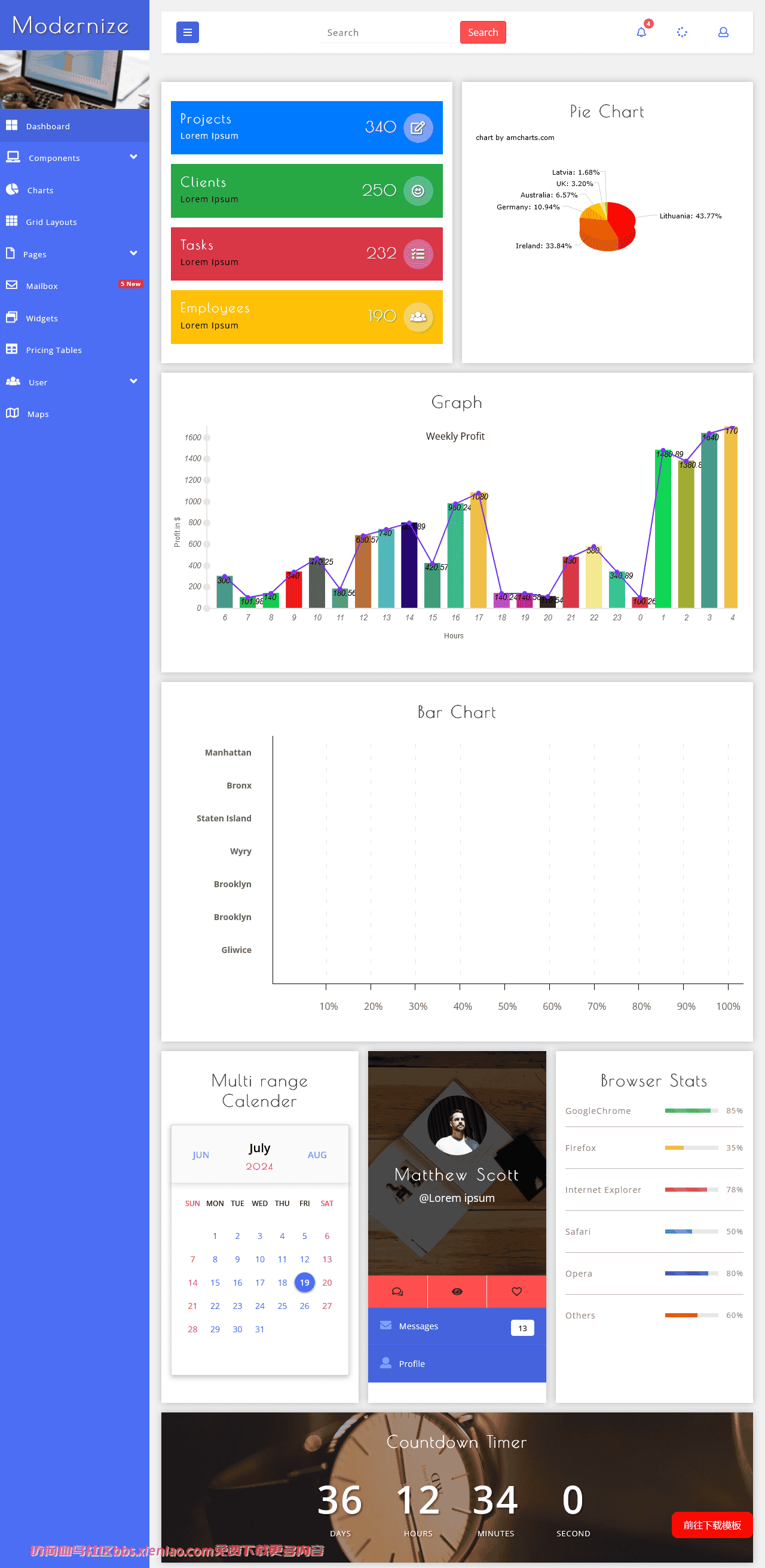 数据统计分析后台响应式网页模板免费下载html-血鸟社区