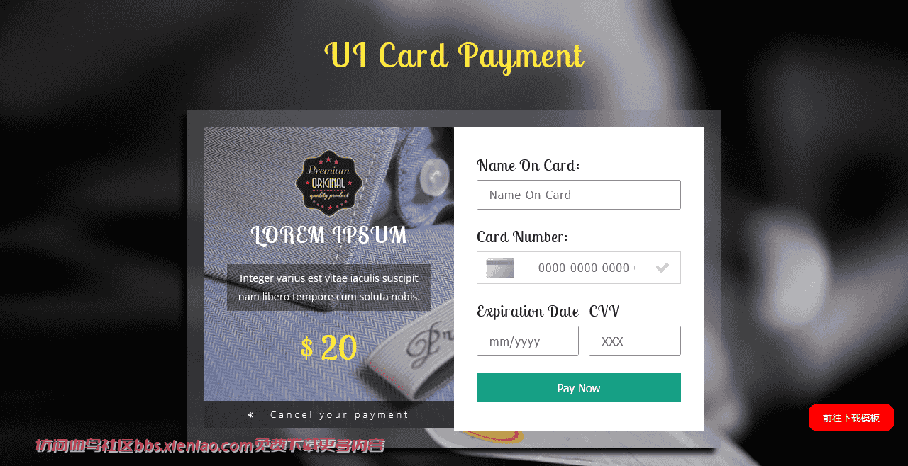 信用卡支付表单响应式网页模板免费下载html-血鸟社区