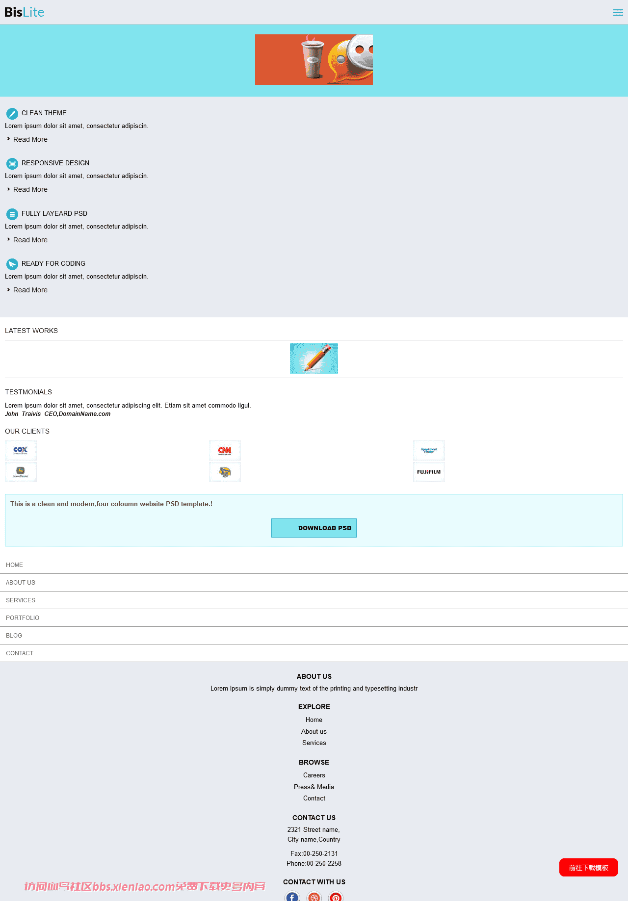 精简服务介绍信息网页模板免费下载html-血鸟社区