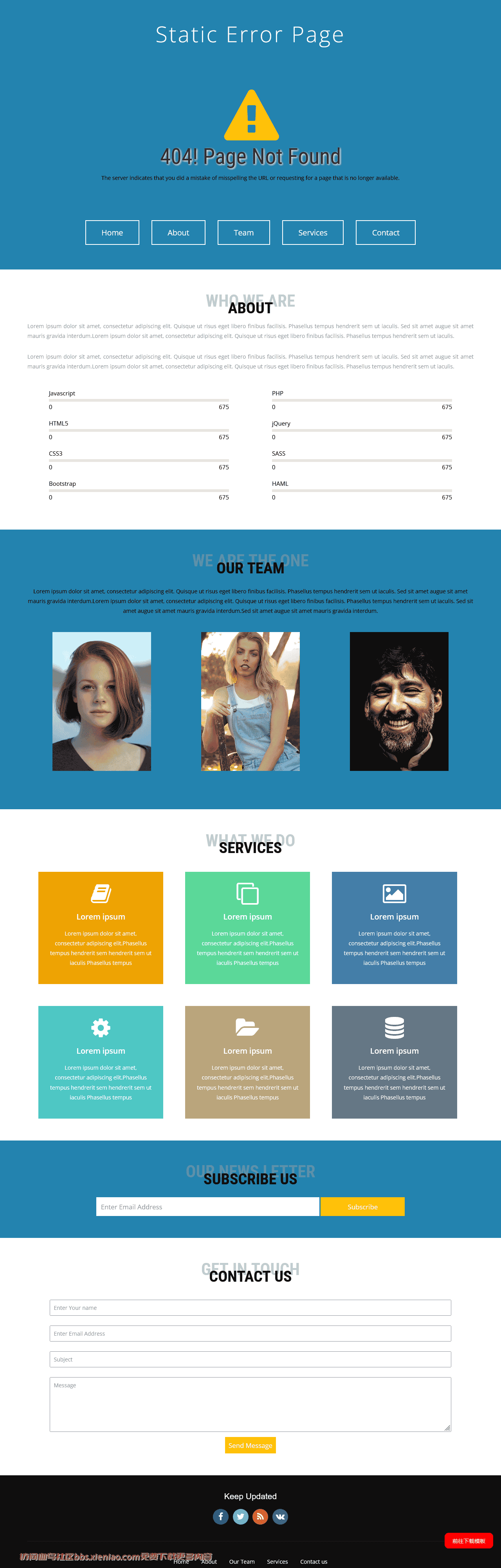 404错误团队信息展示响应式网页模板免费下载html-血鸟社区
