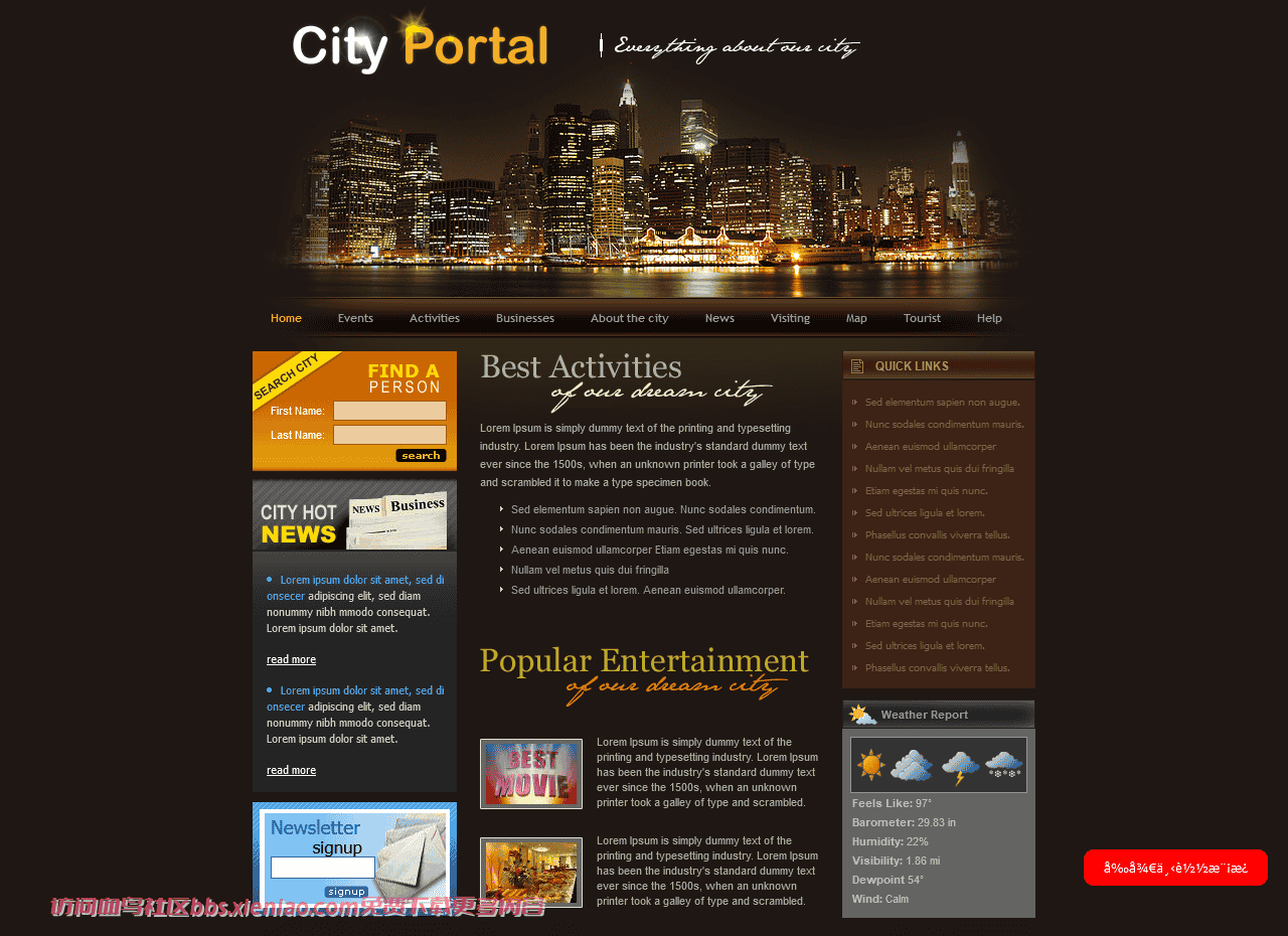 都市信息夜景网页模板免费下载html-psd-血鸟社区