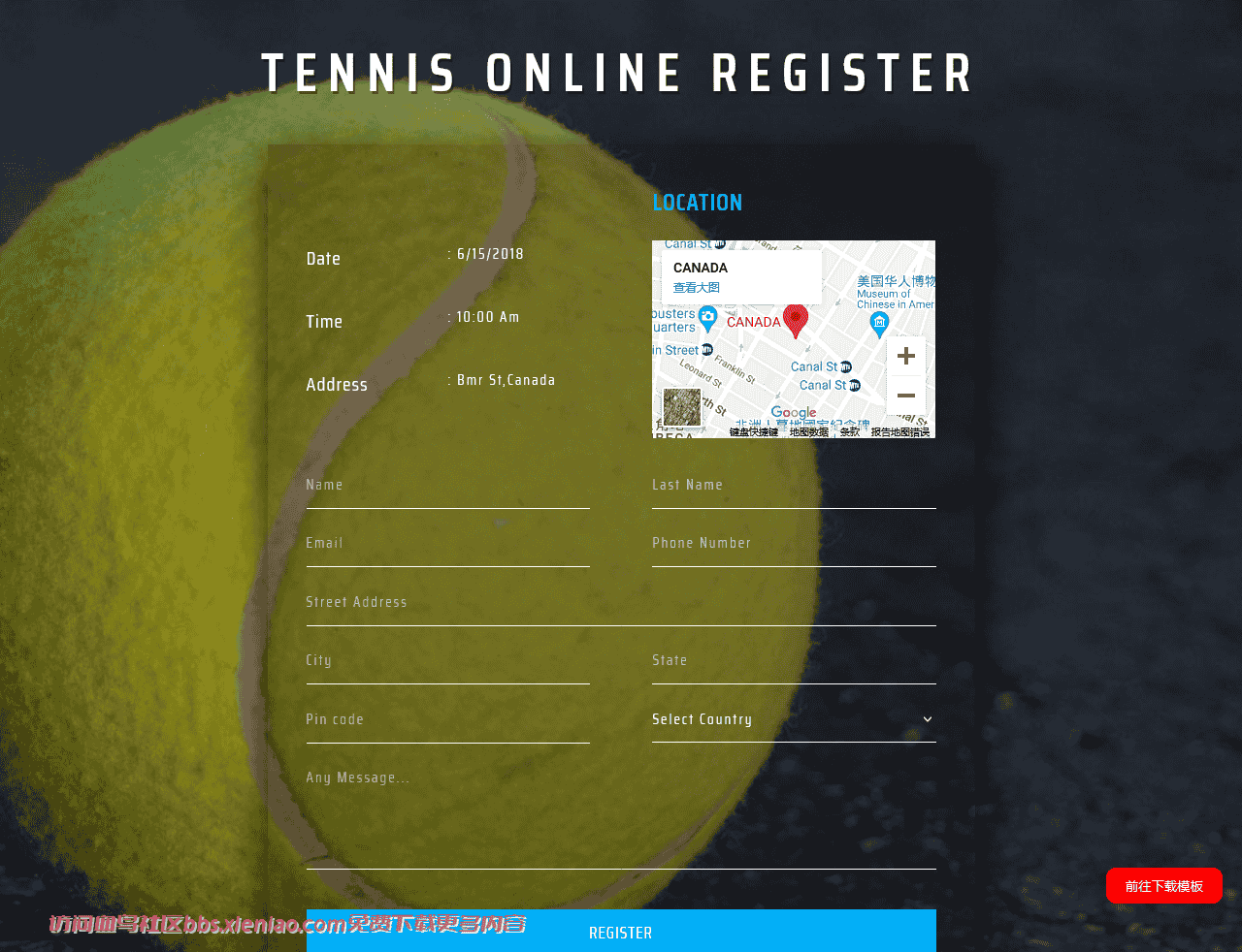 网球地图报名表单网页模板免费下载html-血鸟社区