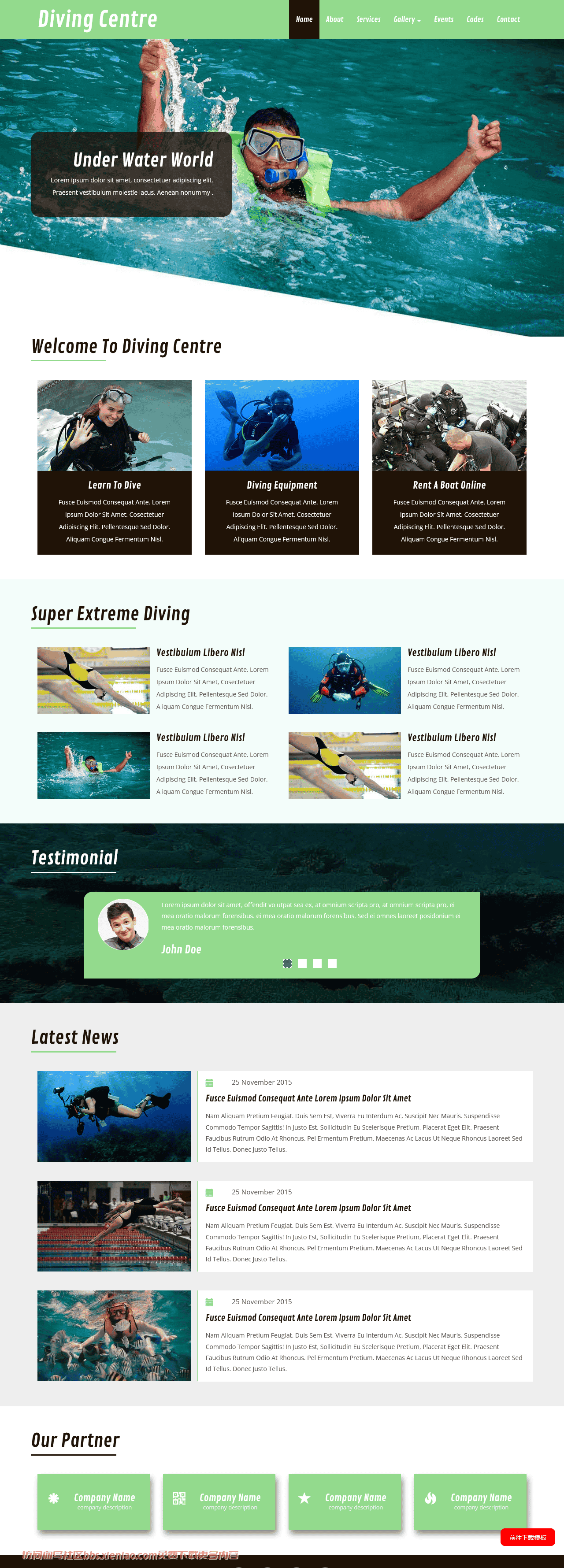 潜水运动中心响应式网页模板免费下载html-血鸟社区
