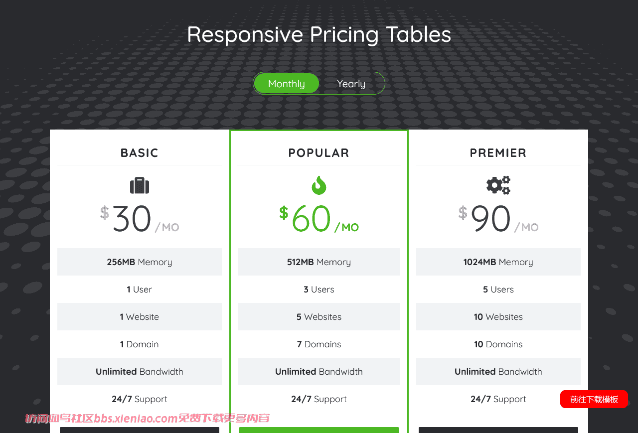 定价表组件响应式网页模板免费下载html-血鸟社区