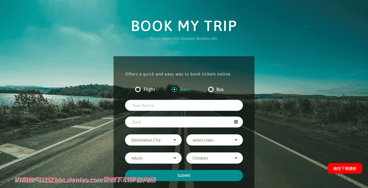 出行订票表单响应式网页模板免费下载html-血鸟社区