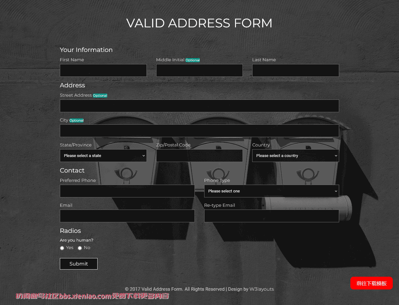 用户地址提交表单响应式网页模板免费下载html-血鸟社区