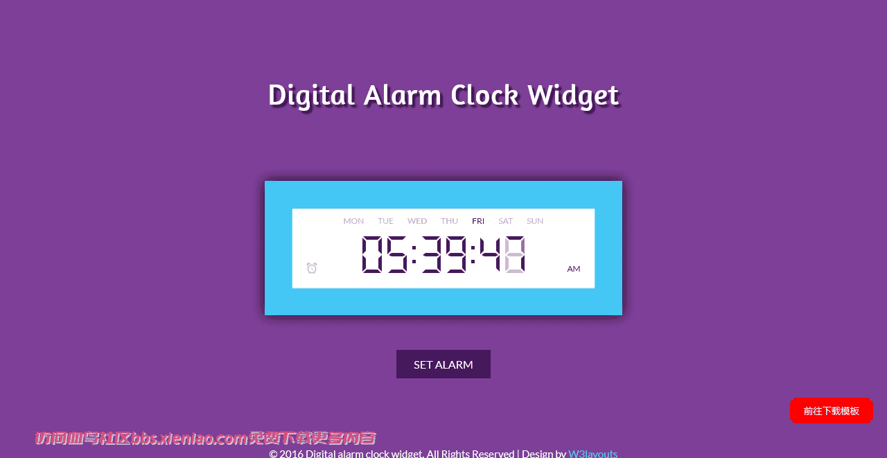 数字时钟闹钟组件响应式网页模板免费下载html-血鸟社区