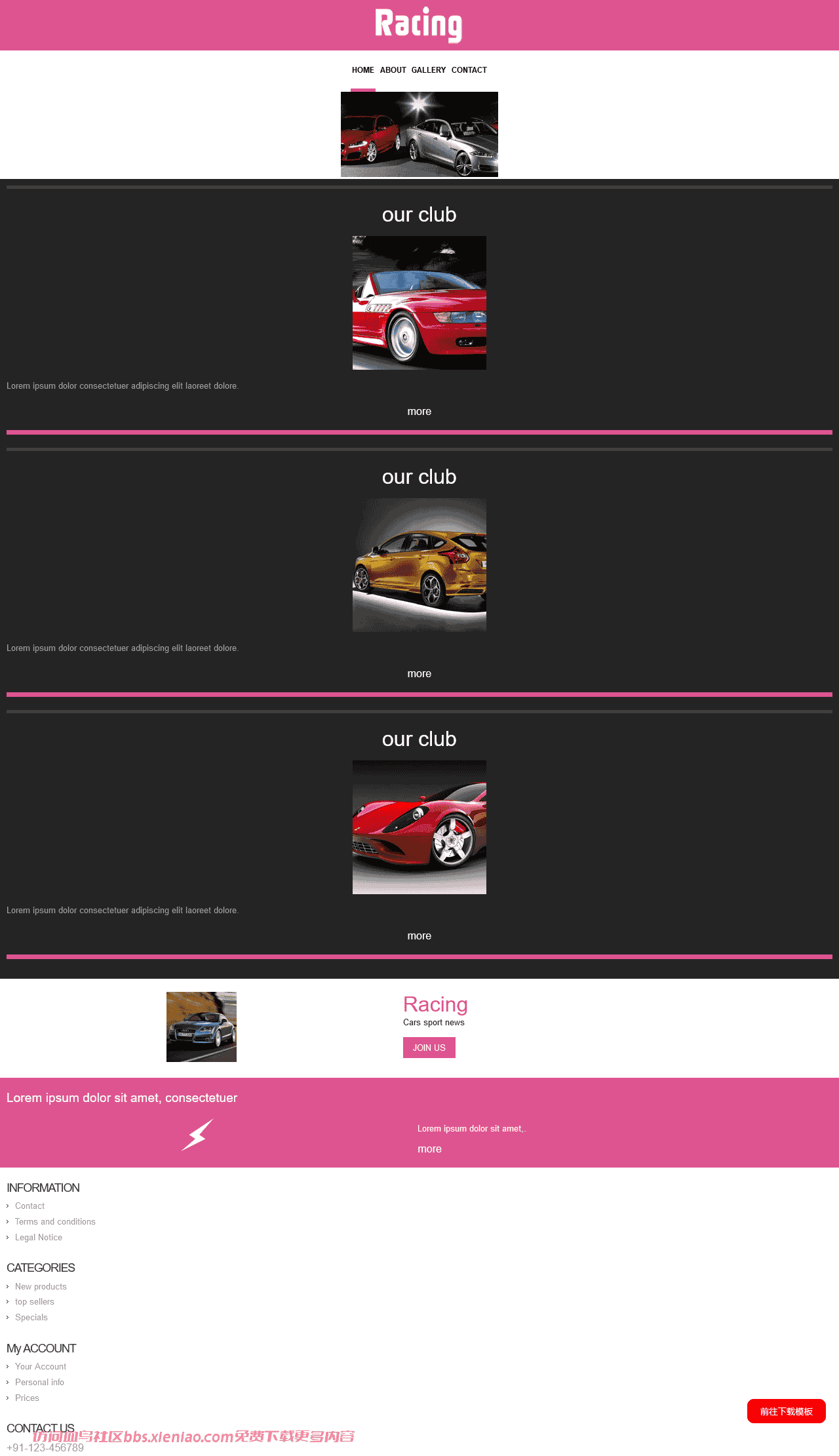 粉红赛车信息网页模板免费下载html-血鸟社区