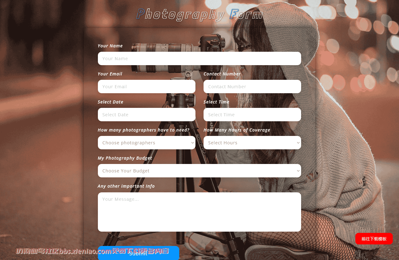 摄影预约表单响应式网页模板免费下载html-血鸟社区
