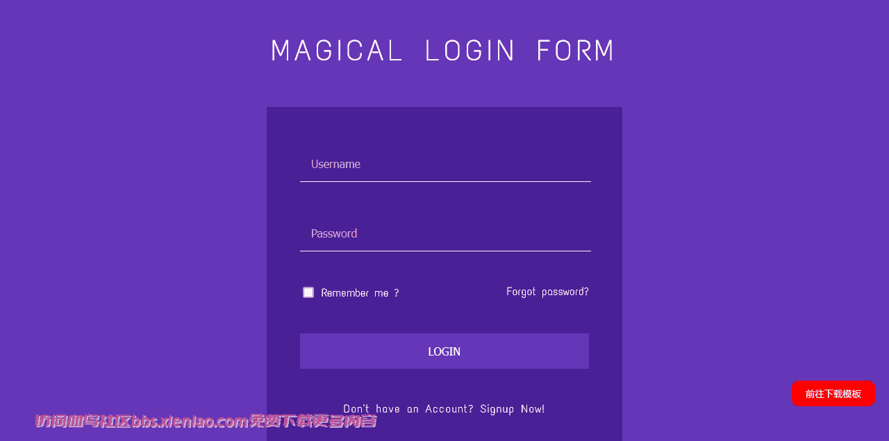 紫蓝动态背景登录框网页模板免费下载html-血鸟社区