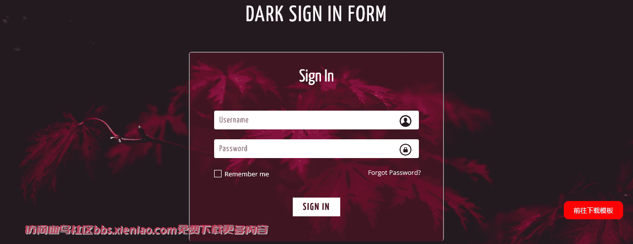 暗黑登录框响应式网页模板免费下载html-血鸟社区